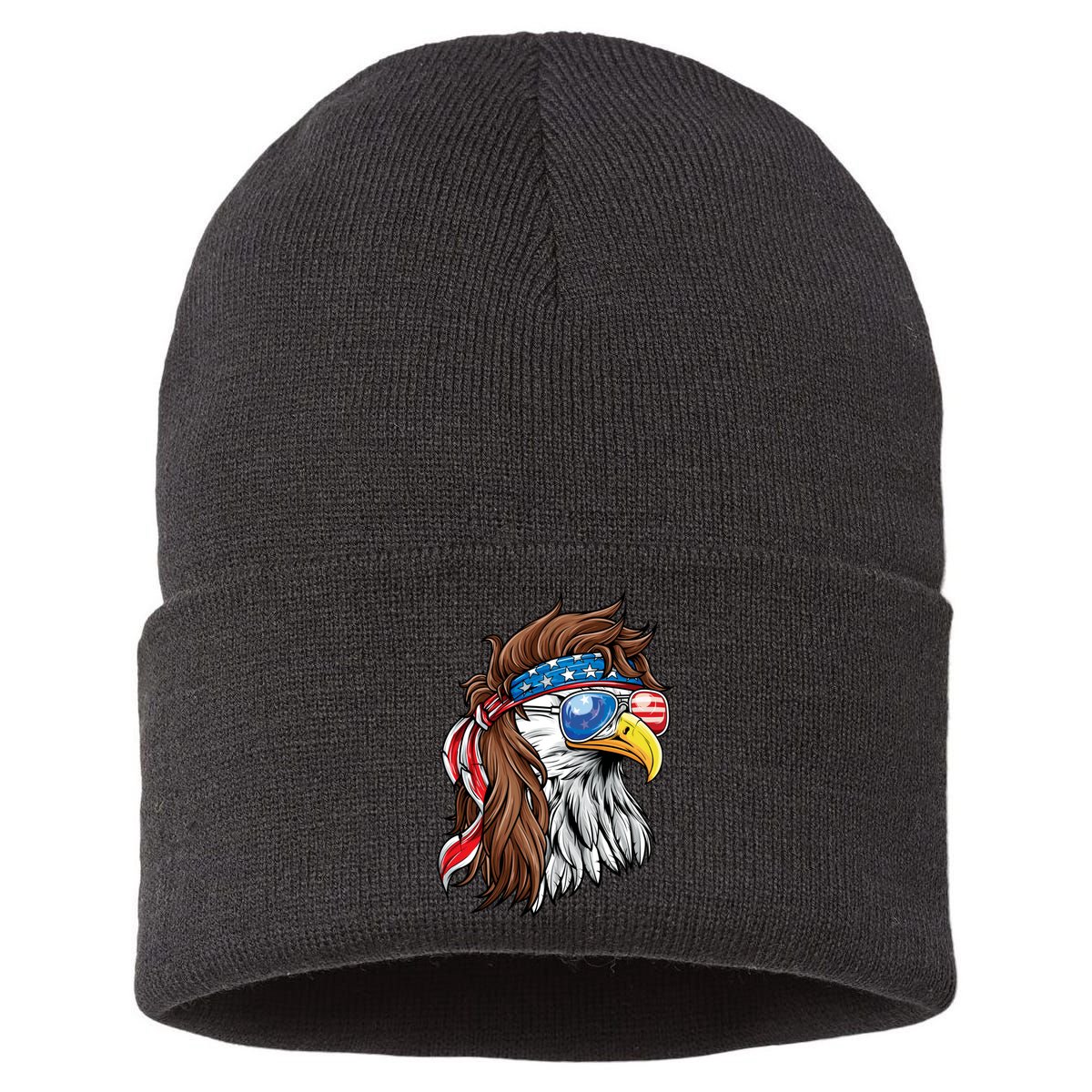 Patriotic Bald Eagle Mullet USA American Flag 4th Of July Sustainable Knit Beanie