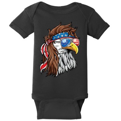Patriotic Bald Eagle Mullet USA American Flag 4th Of July Baby Bodysuit