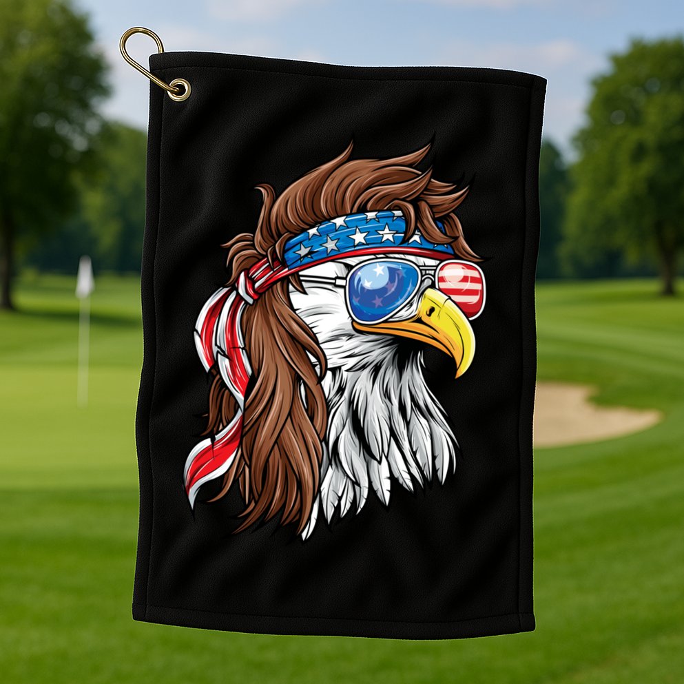 Patriotic Bald Eagle Mullet USA American Flag 4th Of July Golf Towel