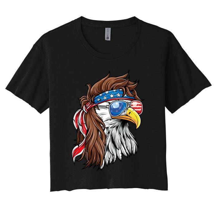 Patriotic Bald Eagle Mullet USA American Flag 4th Of July Women's Crop Top Tee