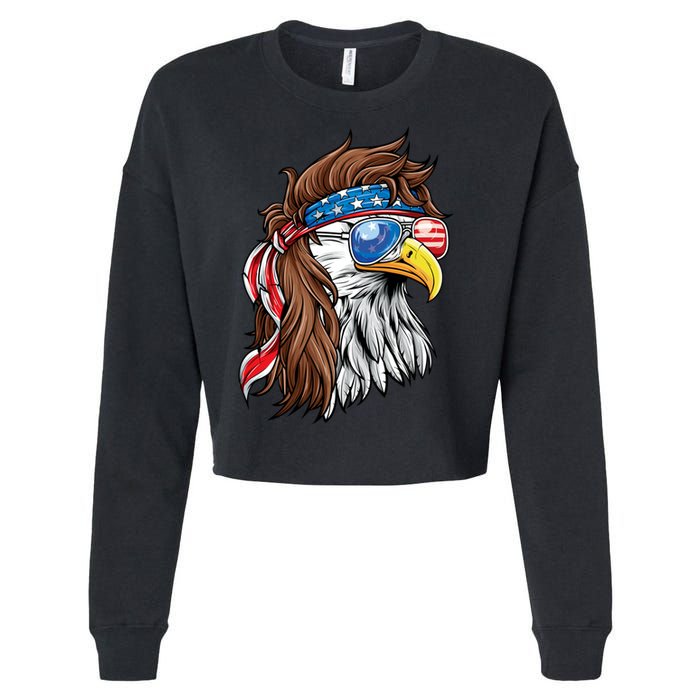 Patriotic Bald Eagle Mullet USA American Flag 4th Of July Cropped Pullover Crew