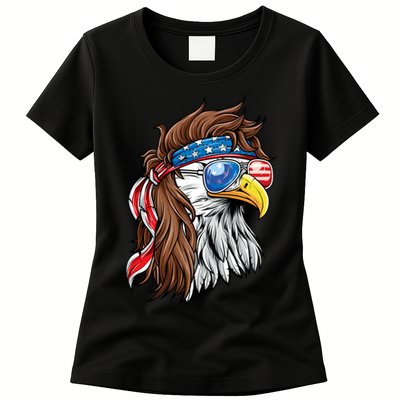 Patriotic Bald Eagle Mullet USA American Flag 4th Of July Womens T-Shirt