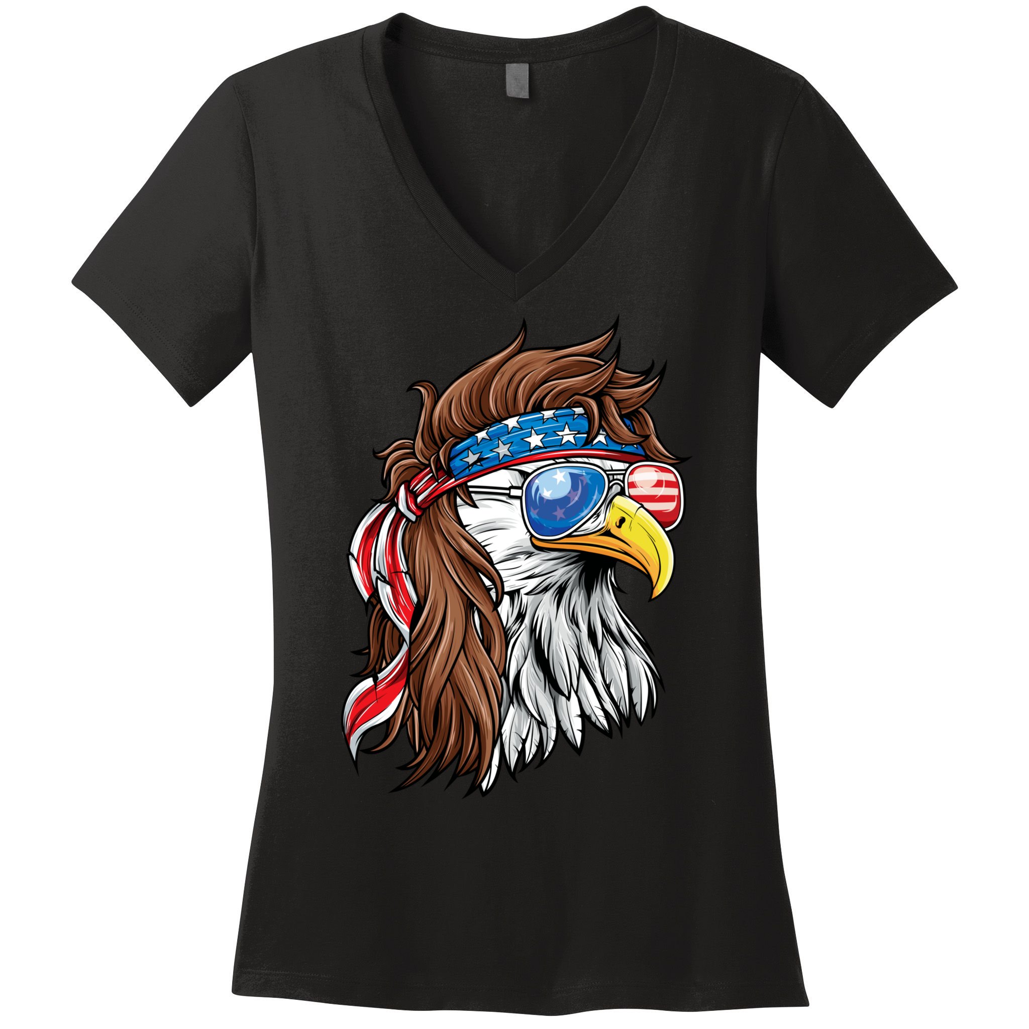 Patriotic Bald Eagle Mullet USA American Flag 4th Of July Women's V-Neck T-Shirt