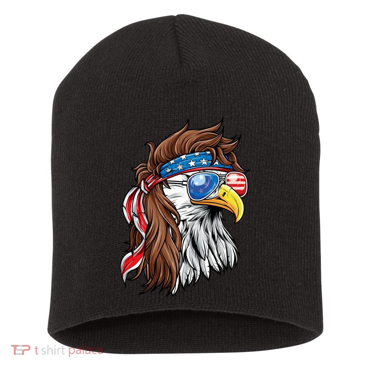 Patriotic Bald Eagle Mullet USA American Flag 4th Of July Short Acrylic Beanie