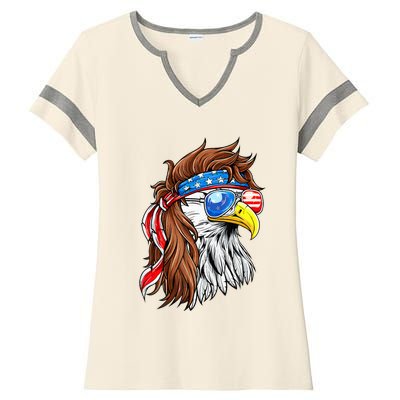 Patriotic Bald Eagle Mullet Usa American Flag Ladies Halftime Notch Neck Tee