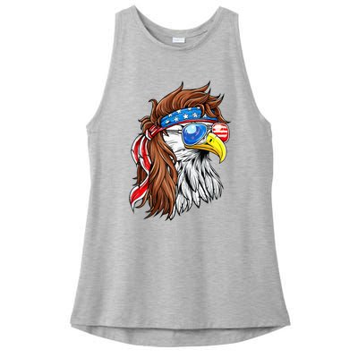 Patriotic Bald Eagle Mullet Usa American Flag Ladies PosiCharge Tri-Blend Wicking Tank