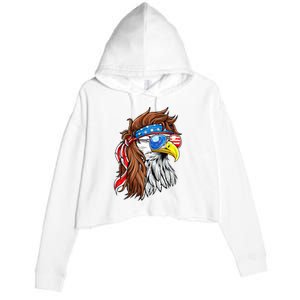 Patriotic Bald Eagle Mullet Usa American Flag Crop Fleece Hoodie