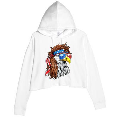 Patriotic Bald Eagle Mullet Usa American Flag Crop Fleece Hoodie