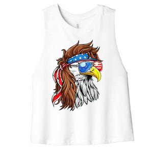 Patriotic Bald Eagle Mullet Usa American Flag Women's Racerback Cropped Tank