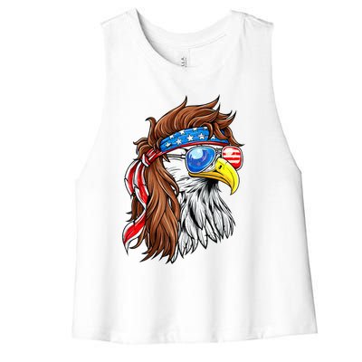 Patriotic Bald Eagle Mullet Usa American Flag Women's Racerback Cropped Tank