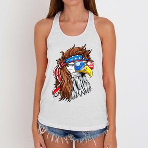 Patriotic Bald Eagle Mullet Usa American Flag Women's Knotted Racerback Tank