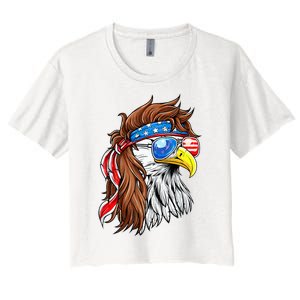 Patriotic Bald Eagle Mullet Usa American Flag Women's Crop Top Tee