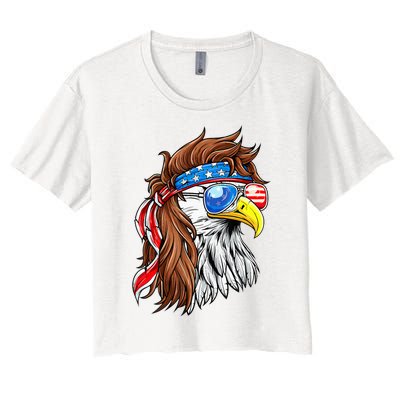 Patriotic Bald Eagle Mullet Usa American Flag Women's Crop Top Tee