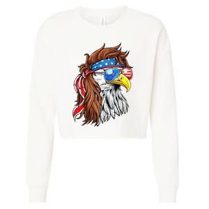 Patriotic Bald Eagle Mullet Usa American Flag Cropped Pullover Crew