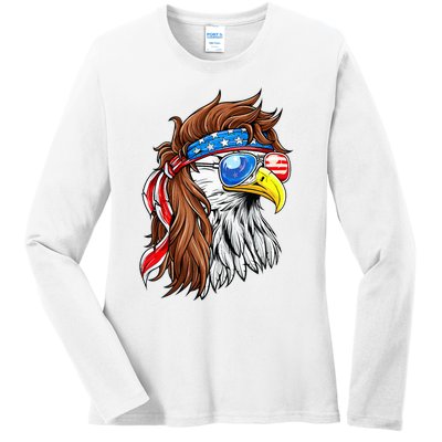 Patriotic Bald Eagle Mullet Usa American Flag Ladies Long Sleeve Shirt