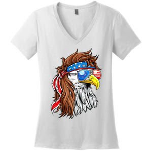 Patriotic Bald Eagle Mullet Usa American Flag Women's V-Neck T-Shirt