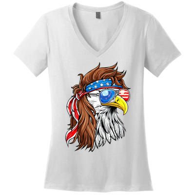 Patriotic Bald Eagle Mullet Usa American Flag Women's V-Neck T-Shirt