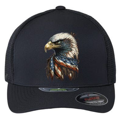 Patriotic Bald Eagle 4th Of July USA American Flag Flexfit Unipanel Trucker Cap