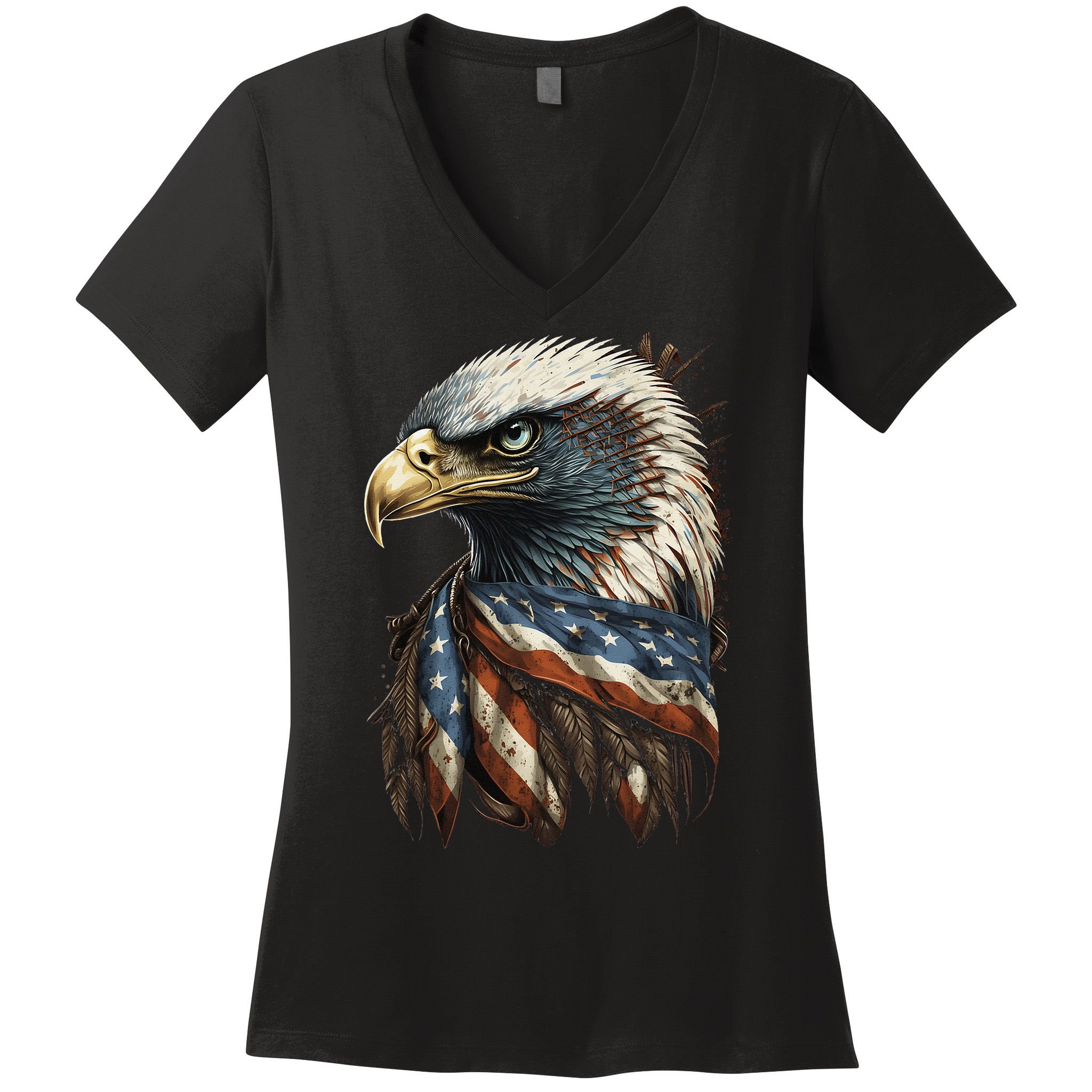 Patriotic Bald Eagle 4th Of July USA American Flag Women's V-Neck T-Shirt