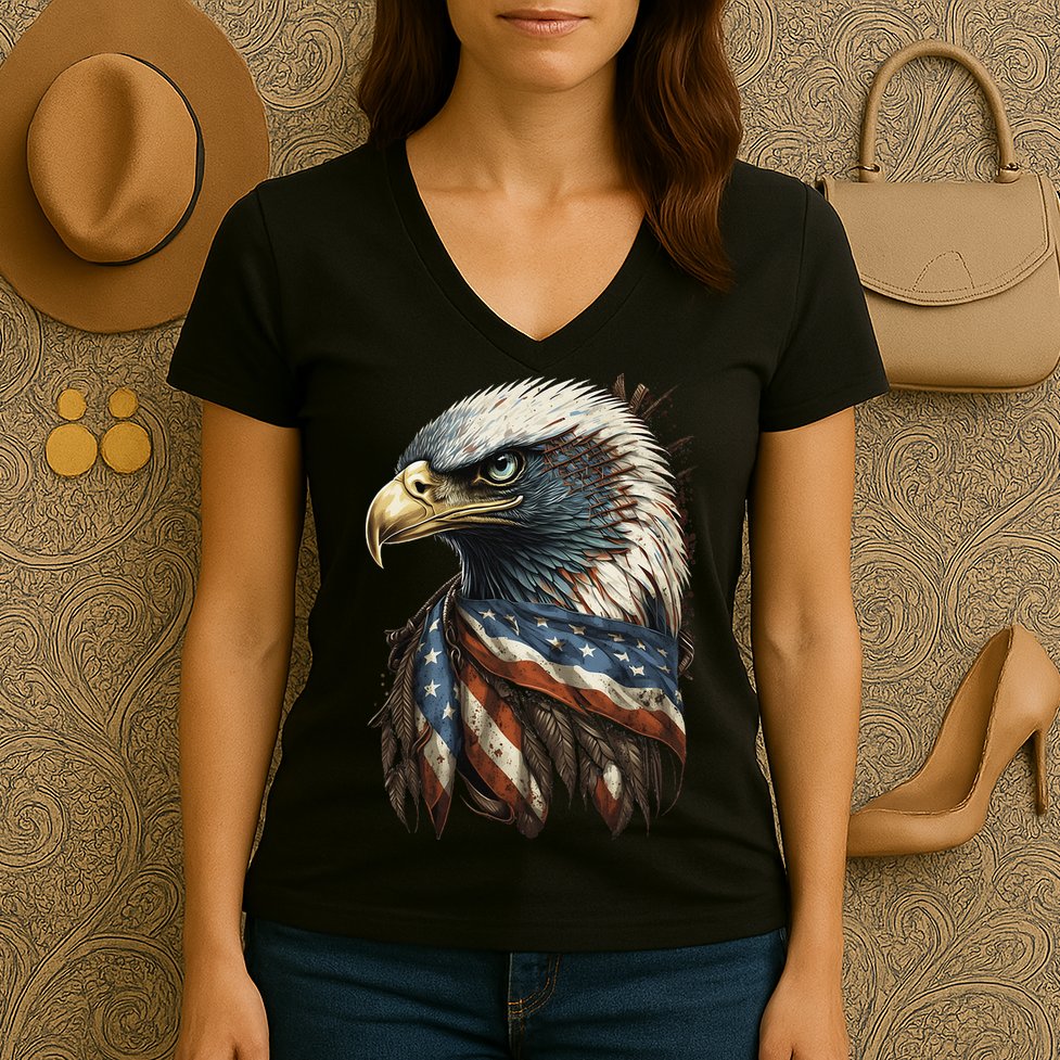 Patriotic Bald Eagle 4th Of July USA American Flag Women's V-Neck T-Shirt