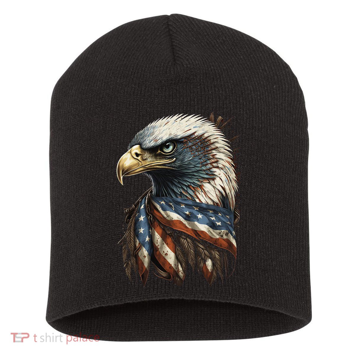 Patriotic Bald Eagle 4th Of July USA American Flag Short Acrylic Beanie