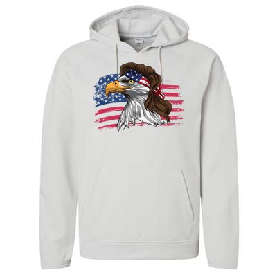 Patriotic Bald Eagle Mullet Usa American Flag 4th Of July Great Gift Performance Fleece Hoodie