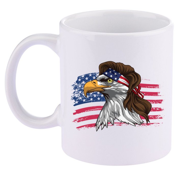 Patriotic Bald Eagle Mullet Usa American Flag 4th Of July Great Gift 11oz C Handle Ceramic Mug