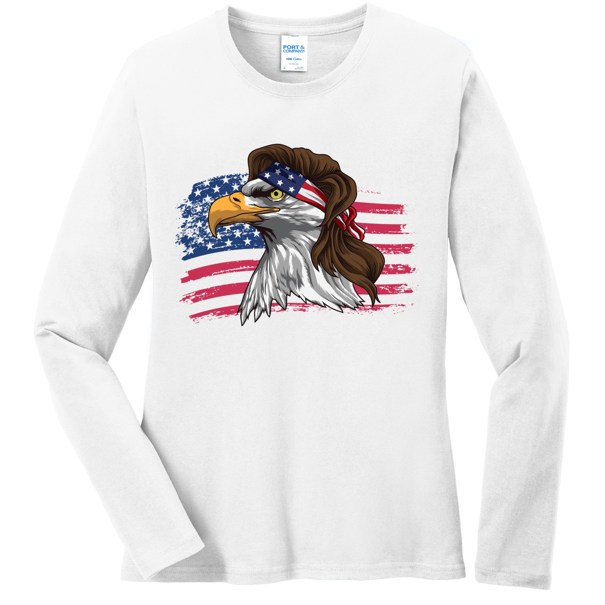 Patriotic Bald Eagle Mullet Usa American Flag 4th Of July Great Gift Ladies Long Sleeve Shirt
