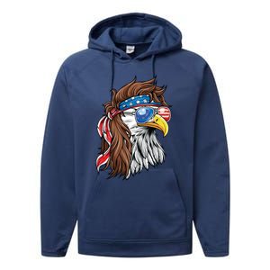 Patriotic Bald Eagle Mullet Usa American Flag 4th Of July Meaningful Gift Performance Fleece Hoodie