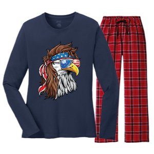 Patriotic Bald Eagle Mullet Usa American Flag 4th Of July Meaningful Gift Women's Long Sleeve Flannel Pajama Set 