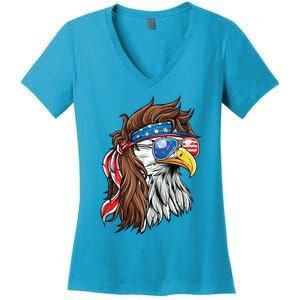 Patriotic Bald Eagle Mullet Usa American Flag 4th Of July Meaningful Gift Women's V-Neck T-Shirt