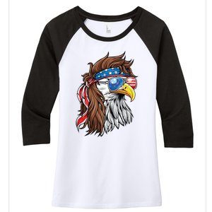 Patriotic Bald Eagle Mullet Usa American Flag 4th Of July Meaningful Gift Women's Tri-Blend 3/4-Sleeve Raglan Shirt