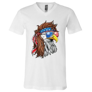 Patriotic Bald Eagle Mullet Usa American Flag 4th Of July Gift V-Neck T-Shirt