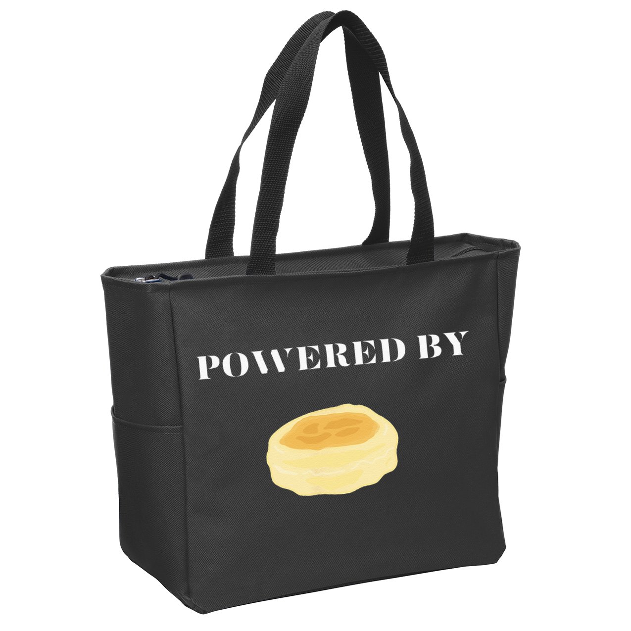 Powered By English Muffins Zip Tote Bag