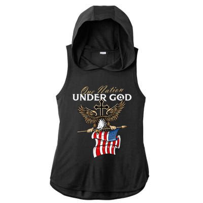 Patriotic Bald Eagle USA American Flag 4th of July Fourth Ladies PosiCharge Tri-Blend Wicking Draft Hoodie Tank