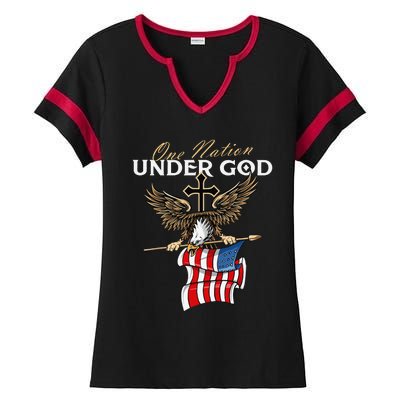 Patriotic Bald Eagle USA American Flag 4th of July Fourth Ladies Halftime Notch Neck Tee