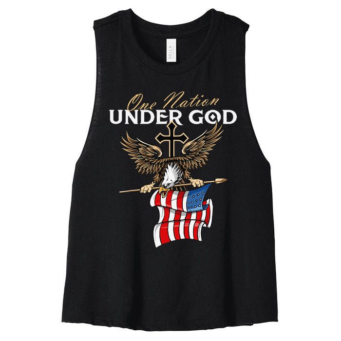 Patriotic Bald Eagle USA American Flag 4th of July Fourth Women's Racerback Cropped Tank