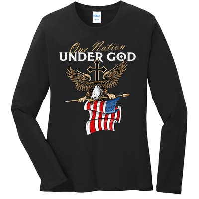 Patriotic Bald Eagle USA American Flag 4th of July Fourth Ladies Long Sleeve Shirt