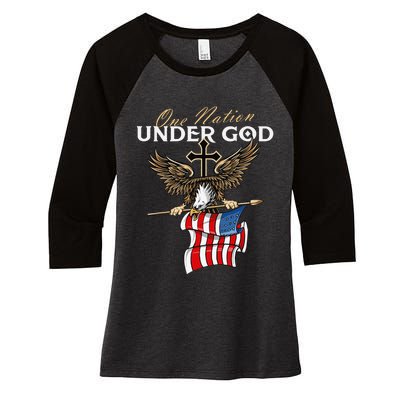 Patriotic Bald Eagle USA American Flag 4th of July Fourth Women's Tri-Blend 3/4-Sleeve Raglan Shirt