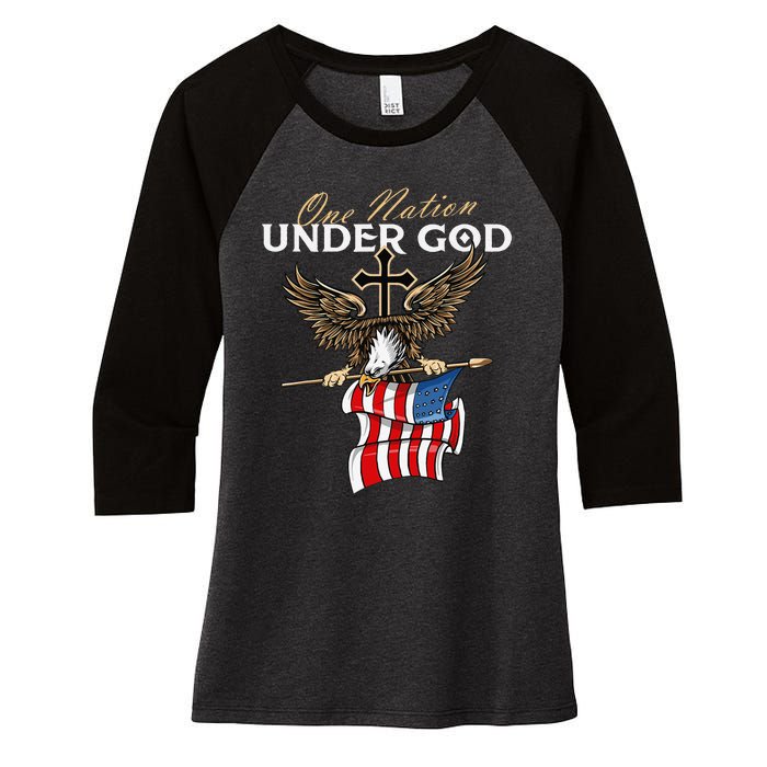 Patriotic Bald Eagle USA American Flag 4th of July Fourth Women's Tri-Blend 3/4-Sleeve Raglan Shirt