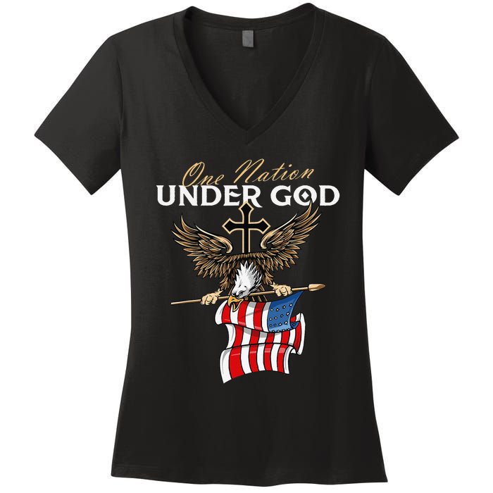 Patriotic Bald Eagle USA American Flag 4th of July Fourth Women's V-Neck T-Shirt