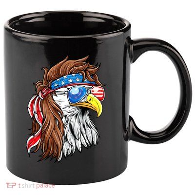 Patriotic Bald Eagle Mullet USA American Flag 4th Of July 11oz C Handle Ceramic Mug