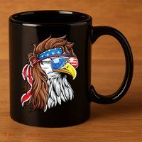 Patriotic Bald Eagle Mullet USA American Flag 4th Of July 11oz C Handle Ceramic Mug