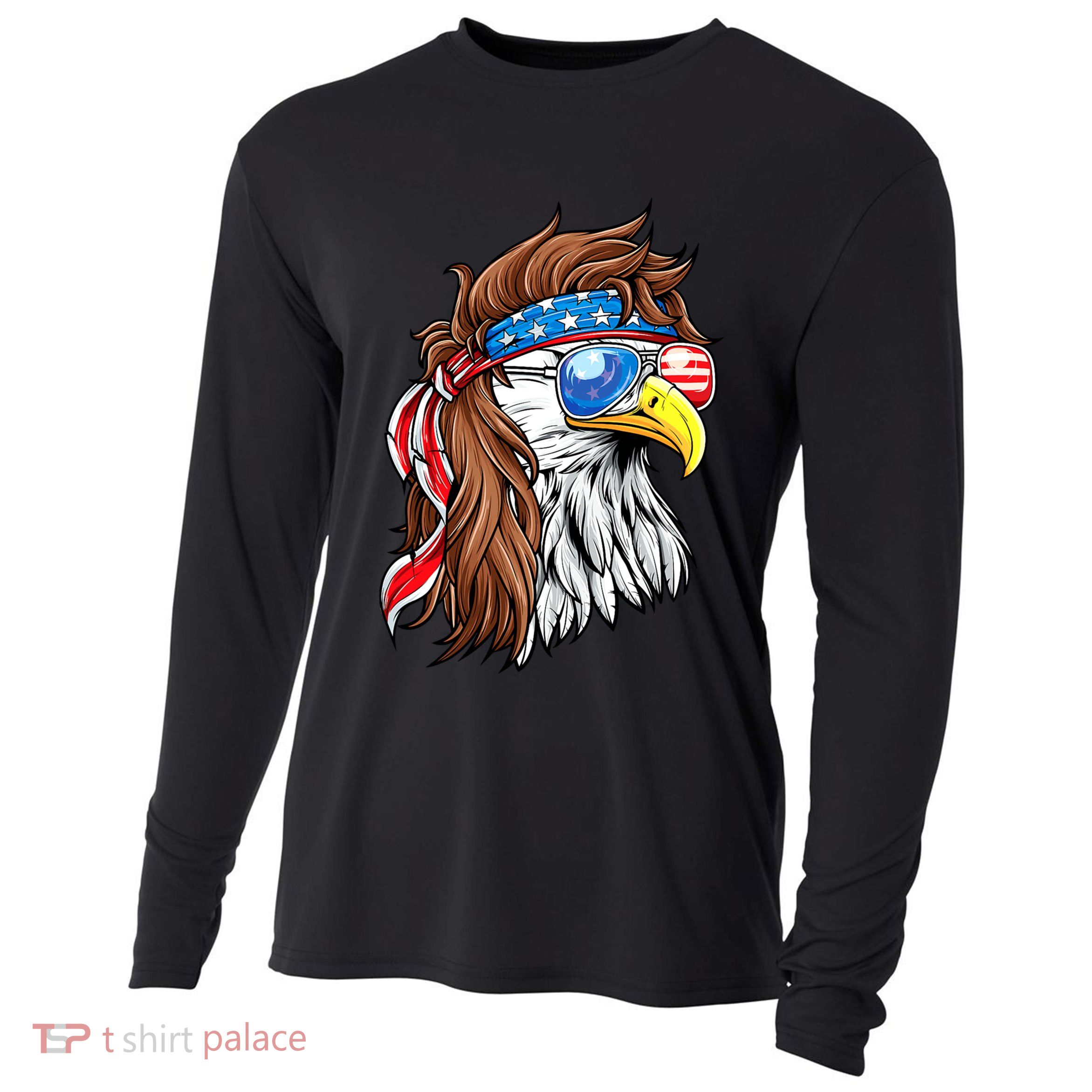 Patriotic Bald Eagle Mullet USA American Flag 4th Of July Cooling Performance Long Sleeve Crew