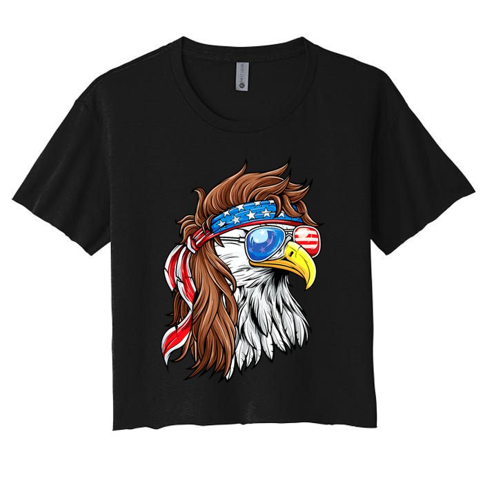 Patriotic Bald Eagle Mullet USA American Flag 4th Of July Women's Crop Top Tee