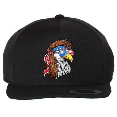 Patriotic Bald Eagle Mullet USA American Flag 4th Of July Wool Snapback Cap