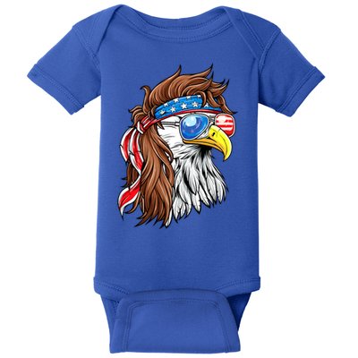 Patriotic Bald Eagle Mullet USA American Flag 4th Of July Baby Bodysuit