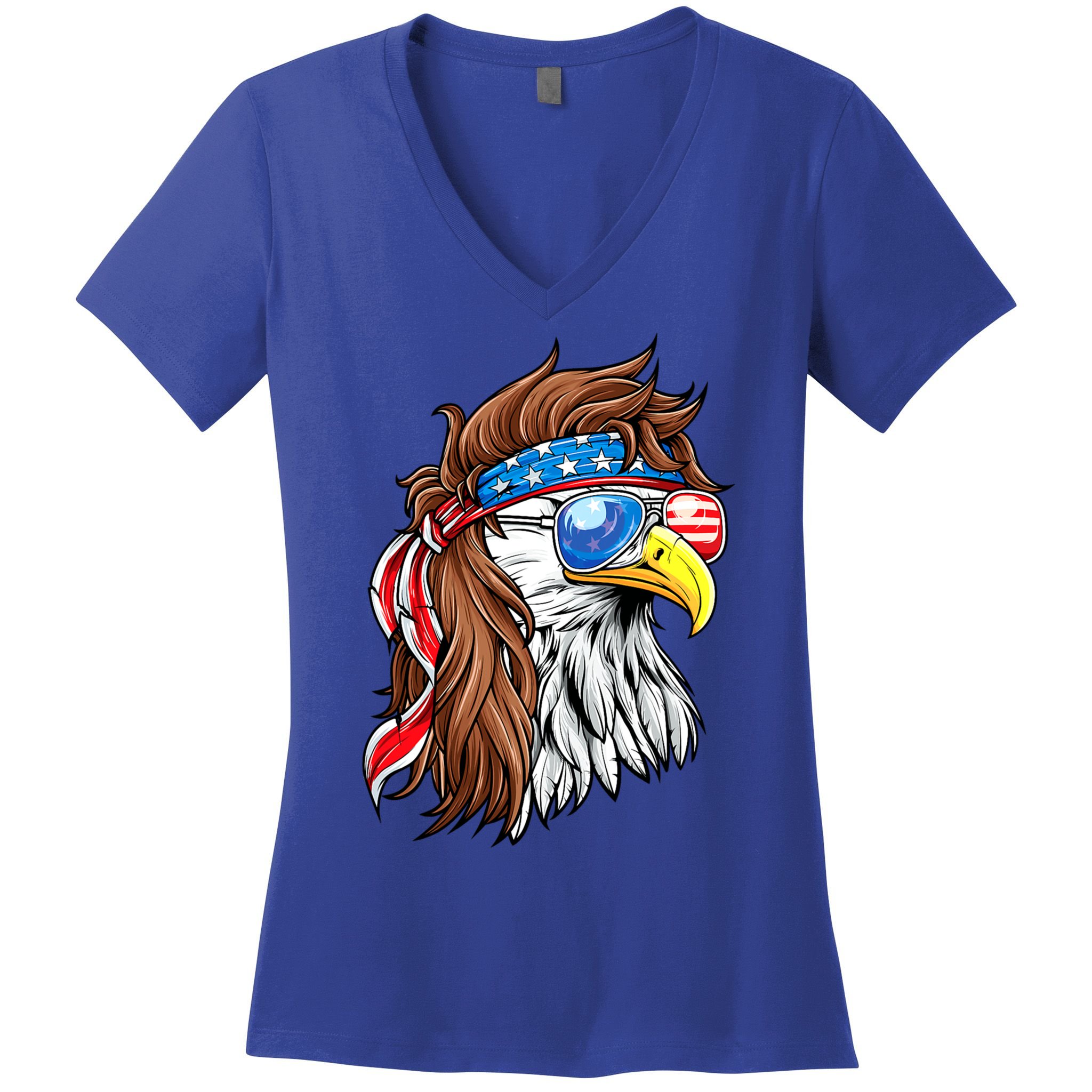 Patriotic Bald Eagle Mullet USA American Flag 4th Of July Women's V-Neck T-Shirt