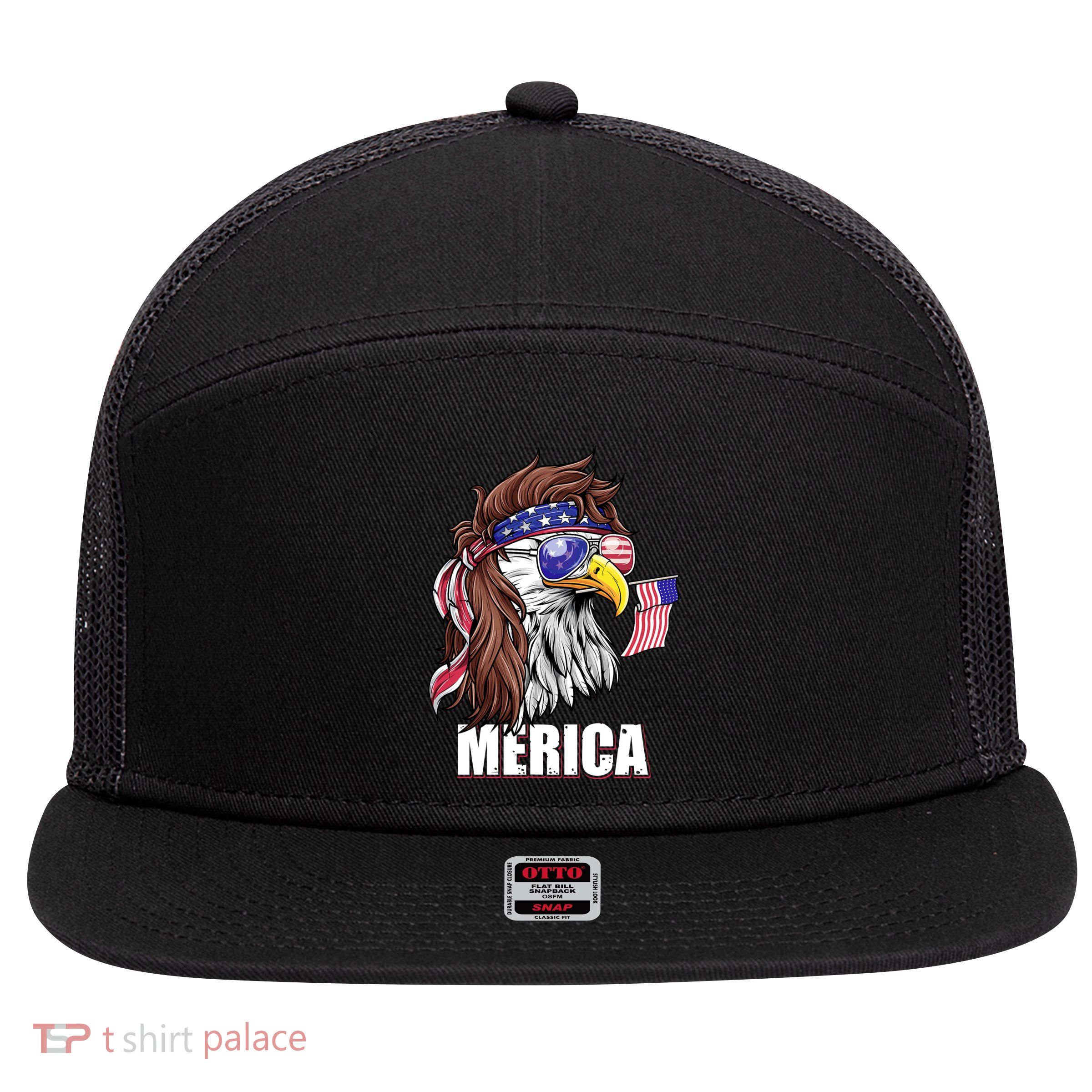 Patriotic Bald Eagle Mullet USA American Flag 4th Of July 7 Panel Mesh Trucker Snapback Hat