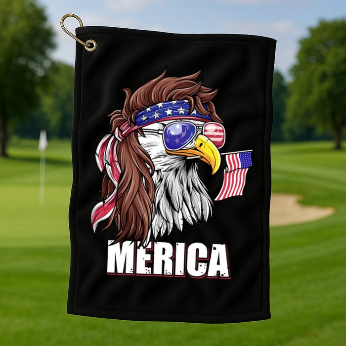 Patriotic Bald Eagle Mullet USA American Flag 4th Of July Golf Towel